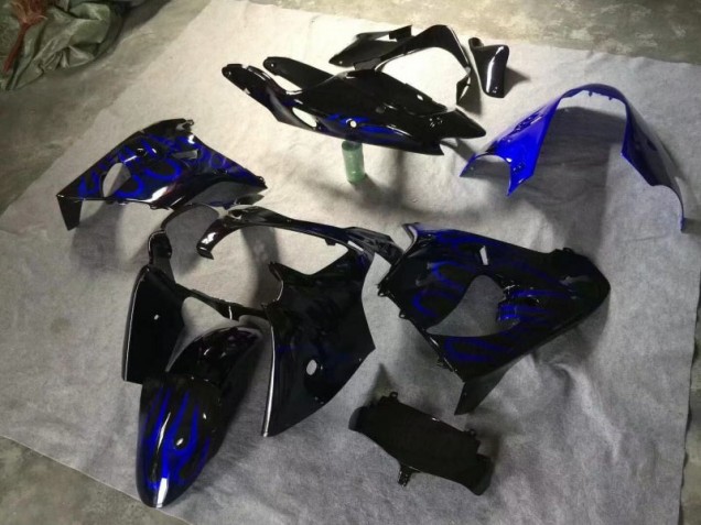 2000-2001 Glossy Black Blue Flame Kawasaki ZX9R Moto Fairings UK Factory