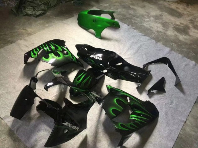 2000-2001 Glossy Black Green Flame Kawasaki ZX9R Motorcyle Fairings UK Factory