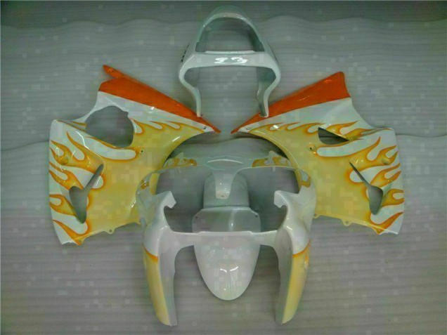 2000-2002 White Yellow Flame Kawasaki ZX6R Bike Fairings UK Factory 2000-2002 White Yellow Flame Kawasaki ZX6R Bike Fairings UK Factory