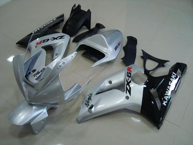 2003-2004 Silver Black Kawasaki ZX6R Motorcycle Fairing Kit UK Factory