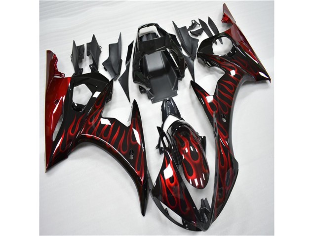 2003-2005 Black Red Flame Yamaha YZF R6 Motorcycle Fairing UK Factory 2003-2005 Black Red Flame Yamaha YZF R6 Motorcycle Fairing UK Factory