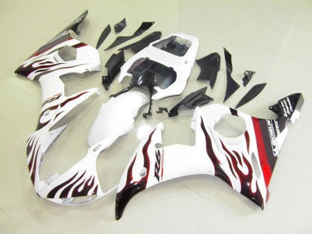 2003-2005 White and Flame Yamaha YZF R6 Bike Fairing UK Factory 2003-2005 White and Flame Yamaha YZF R6 Bike Fairing UK Factory