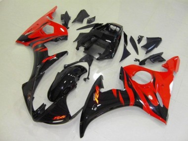 2003-2005 Black Red Flame Yamaha YZF R6 Bike Fairing Kit UK Factory
