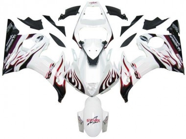 2003-2005 White Black Red Flame Yamaha YZF R6 Motorcycle Fairings UK Factory