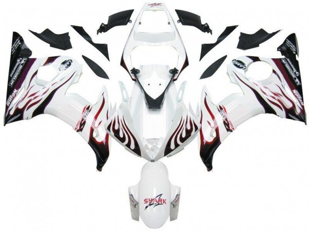 2003-2005 White Black Red Flame Yamaha YZF R6 Motorcycle Fairings UK Factory 2003-2005 White Black Red Flame Yamaha YZF R6 Motorcycle Fairings UK Factory