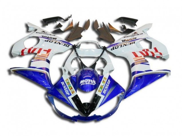 2003-2005 White Blue Fiat Motul Dunlop Yamaha YZF R6 Bike Fairings UK Factory 2003-2005 White Blue Fiat Motul Dunlop Yamaha YZF R6 Bike Fairings UK Factory