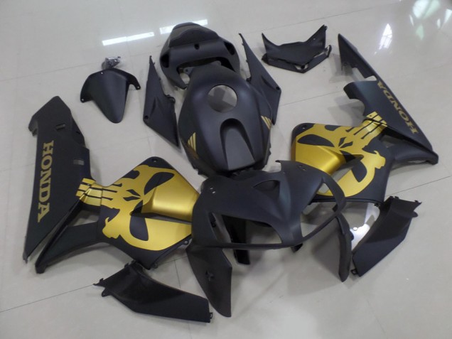 2005-2006 Matte Black with Gold Skull Honda CBR600RR Moto Fairings UK Factory