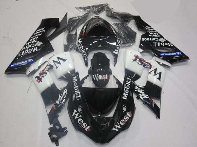 2005-2006 White Black Kawasaki ZX6R Motorcycle Fairing UK Factory 2005-2006 White Black Kawasaki ZX6R Motorcycle Fairing UK Factory