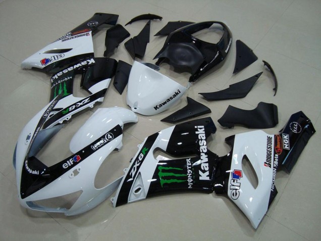 2005-2006 White Monster Kawasaki ZX6R Motor Bike Fairings UK Factory 2005-2006 White Monster Kawasaki ZX6R Motor Bike Fairings UK Factory