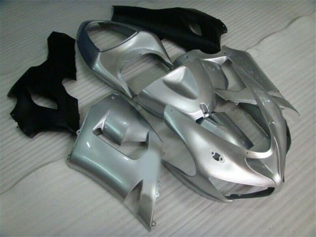 2005-2006 Silver Black Kawasaki ZX6R Motorcycle Fairing Kit UK Factory 2005-2006 Silver Black Kawasaki ZX6R Motorcycle Fairing Kit UK Factory