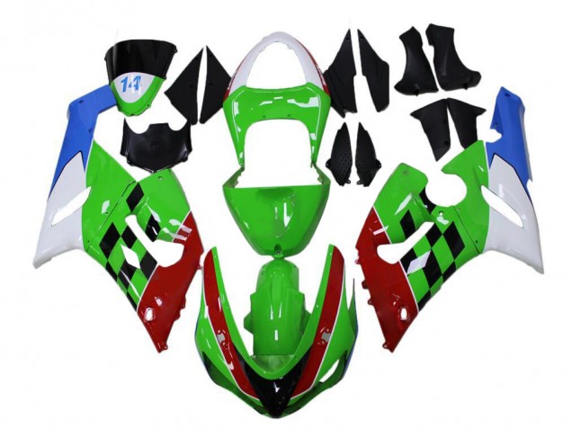 2005-2006 Green Red White Blue Kawasaki ZX6R Bike Fairings UK Factory 2005-2006 Green Red White Blue Kawasaki ZX6R Bike Fairings UK Factory