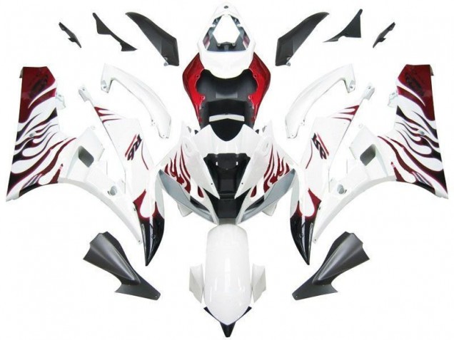 2006-2007 White Red Flame Yamaha YZF R6 Motorcycle Fairing UK Factory