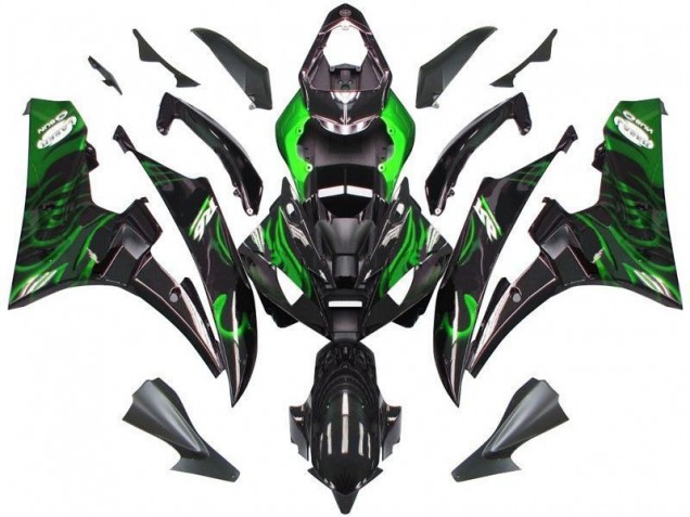 2006-2007 Black Green Flame Yamaha YZF R6 Bike Fairing Kit UK Factory