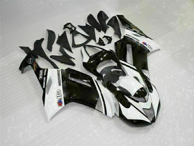 2007-2008 Black White Kawasaki ZX6R Bike Fairings UK Factory 2007-2008 Black White Kawasaki ZX6R Bike Fairings UK Factory