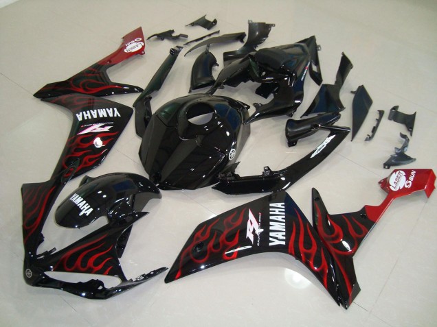 2007-2008 Glossy Black Flame Yamaha YZF R1 Motorcycle Fairings Kits UK Factory