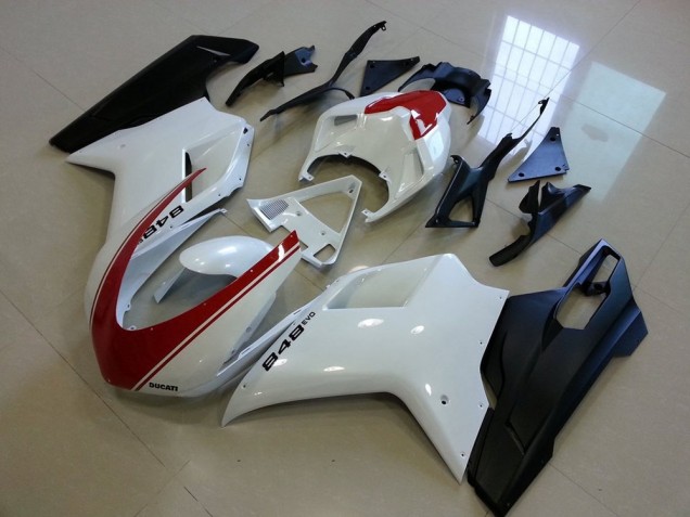 2007-2014 Matte Black White with Red Stripe Ducati 848 1098 1198 Bike Fairings UK Factory 2007-2014 Matte Black White with Red Stripe Ducati 848 1098 1198 Bike Fairings UK Factory