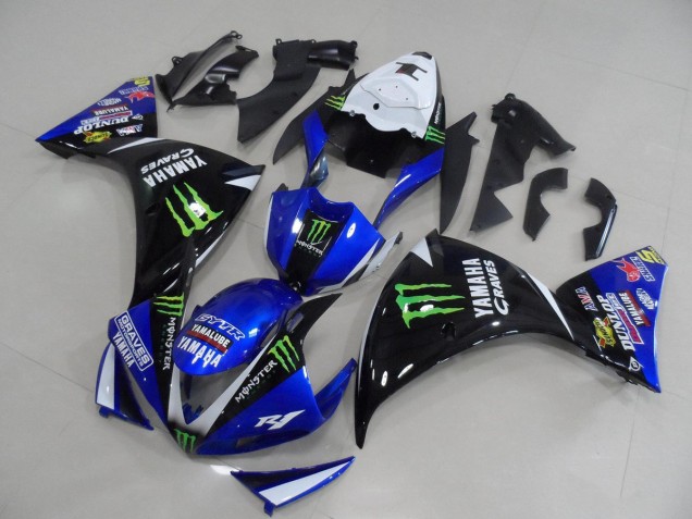 2009-2011 Blue Black Monster Yamaha YZF R1 Bike Fairings UK Factory 2009-2011 Blue Black Monster Yamaha YZF R1 Bike Fairings UK Factory