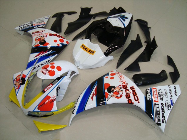 2009-2011 White Black Pepe Phone Yamaha YZF R1 Motorcycle Fairing Kits UK Factory 2009-2011 White Black Pepe Phone Yamaha YZF R1 Motorcycle Fairing Kits UK Factory