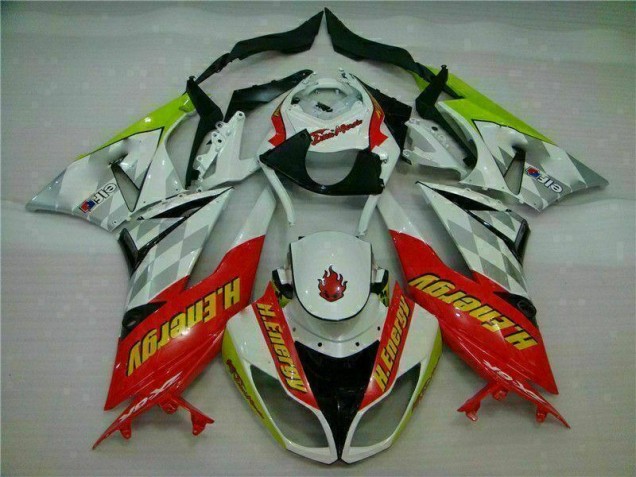 2009-2012 White Red H. Energy Kawasaki ZX6R Motorcycle Fairings Kit UK Factory 2009-2012 White Red H. Energy Kawasaki ZX6R Motorcycle Fairings Kit UK Factory