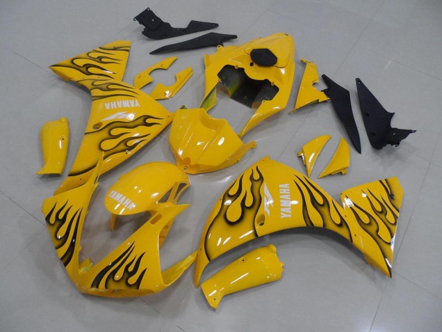 2012-2014 Yellow Black Flame Yamaha YZF R1 Motorcyle Fairings UK Factory 2012-2014 Yellow Black Flame Yamaha YZF R1 Motorcyle Fairings UK Factory