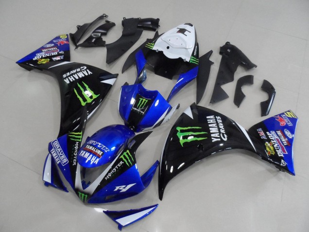 2012-2014 Blue Black Monster Yamaha YZF R1 Motorcycle Fairing Kits UK Factory 2012-2014 Blue Black Monster Yamaha YZF R1 Motorcycle Fairing Kits UK Factory