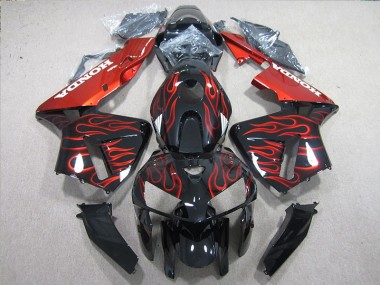 2005-2006 Black Red Flame Honda CBR600RR Motorcycle Fairings Kits UK Factory