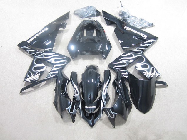 2003-2005 Black White Flame Kawasaki ZX10R Motorcycle Fairings UK Factory 2003-2005 Black White Flame Kawasaki ZX10R Motorcycle Fairings UK Factory