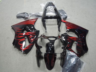 2000-2002 Black Red Flame Kawasaki ZX6R Motorbike Fairing Kits UK Factory