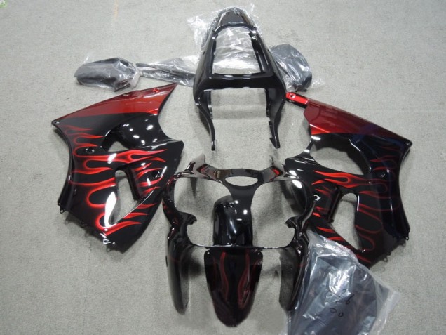 2000-2002 Black Red Flame Kawasaki ZX6R Motorbike Fairing Kits UK Factory 2000-2002 Black Red Flame Kawasaki ZX6R Motorbike Fairing Kits UK Factory