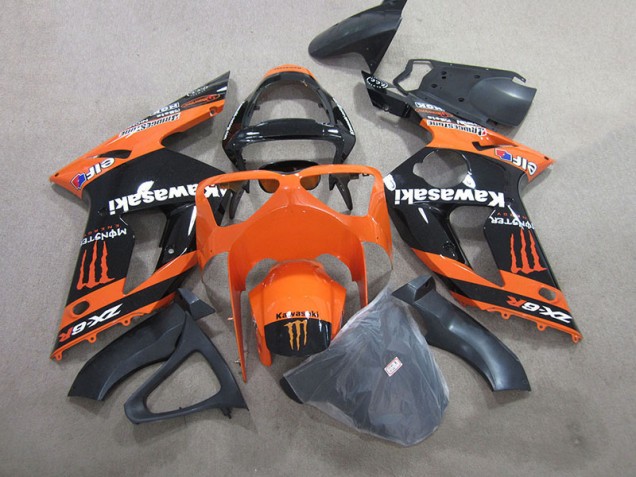 2003-2004 Black Orange Monster Kawasaki ZX6R Motorbike Fairings UK Factory