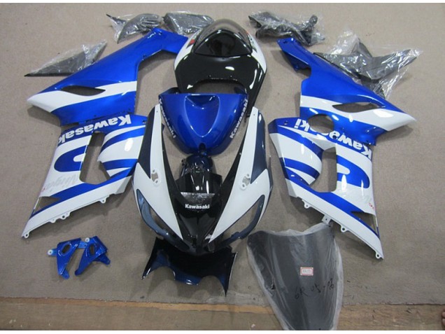 2005-2006 Blue White Kawasaki ZX6R Motorcycle Replacement Fairings UK Factory 2005-2006 Blue White Kawasaki ZX6R Motorcycle Replacement Fairings UK Factory