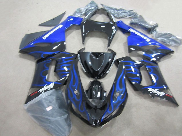 2005-2006 Black Blue Flame Ninja 636 Kawasaki ZX6R Motorcycle Fairings Kits UK Factory 2005-2006 Black Blue Flame Ninja 636 Kawasaki ZX6R Motorcycle Fairings Kits UK Factory