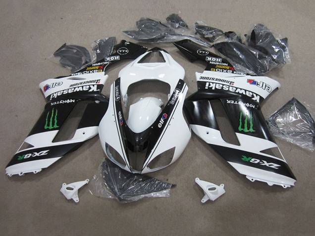2007-2008 Black White Monster Kawasaki ZX6R Replacement Motorcycle Fairings UK Factory 2007-2008 Black White Monster Kawasaki ZX6R Replacement Motorcycle Fairings UK Factory