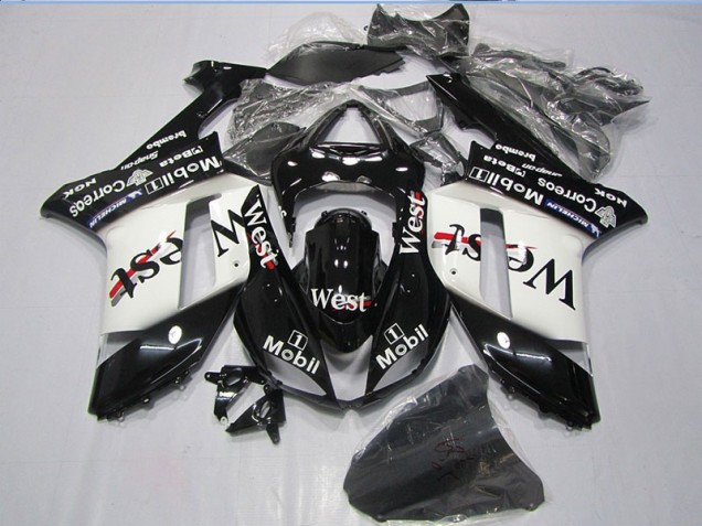 2007-2008 Black West Mobil Kawasaki ZX6R Motorcycle Bodywork UK Factory 2007-2008 Black West Mobil Kawasaki ZX6R Motorcycle Bodywork UK Factory