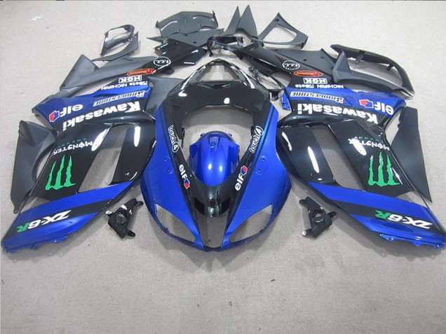 2007-2008 Black Blue Monster Kawasaki ZX6R Motorcycle Replacement Fairings UK Factory