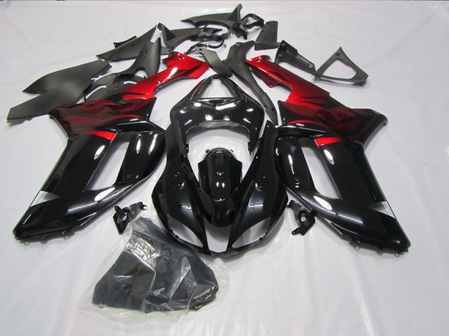 2007-2008 Black Red Kawasaki ZX6R Motorcycle Fairings Kit UK Factory 2007-2008 Black Red Kawasaki ZX6R Motorcycle Fairings Kit UK Factory