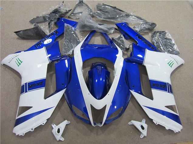 2007-2008 Blue White Monster Kawasaki ZX6R Bike Fairing UK Factory
