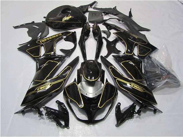 2009-2012 Black Gold Kawasaki ZX6R Motorcycle Fairings Kit UK Factory 2009-2012 Black Gold Kawasaki ZX6R Motorcycle Fairings Kit UK Factory