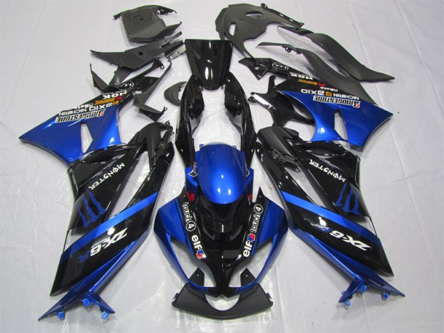 2009-2012 Black Blue Monster Kawasaki ZX6R Motorcycle Fairing Kit UK Factory 2009-2012 Black Blue Monster Kawasaki ZX6R Motorcycle Fairing Kit UK Factory