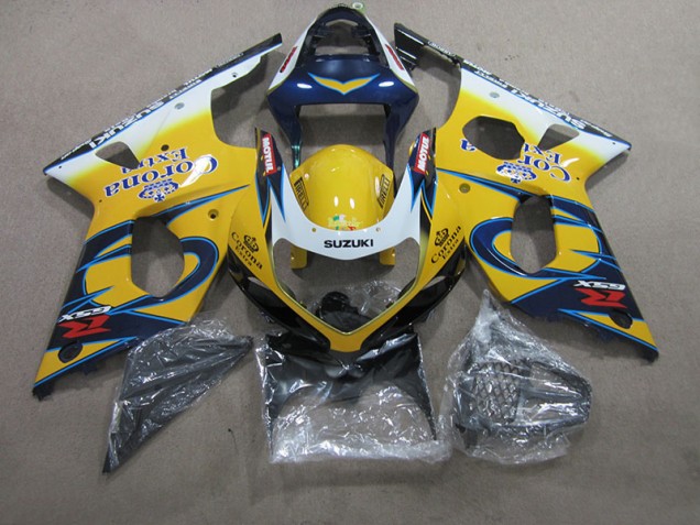 2000-2002 Yellow Blue Corona Extra Suzuki GSXR1000 Motorcycle Fairings Kit UK Factory 2000-2002 Yellow Blue Corona Extra Suzuki GSXR1000 Motorcycle Fairings Kit UK Factory