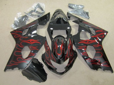 2004-2005 Black Red Flame Suzuki GSXR600 Replacement Fairings UK Factory