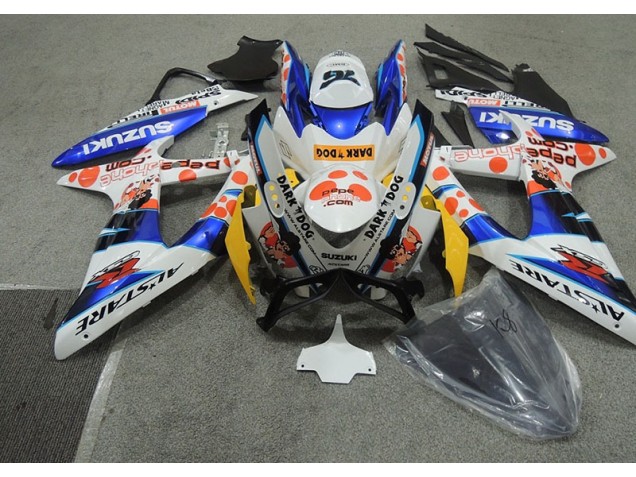 2008-2010 White Blue Dark Dog Suzuki GSXR600 Bike Fairings UK Factory