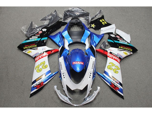 2011-2021 Blue White Red Rockstar 22 Suzuki GSXR600 Bike Fairing Kit UK Factory 2011-2021 Blue White Red Rockstar 22 Suzuki GSXR600 Bike Fairing Kit UK Factory