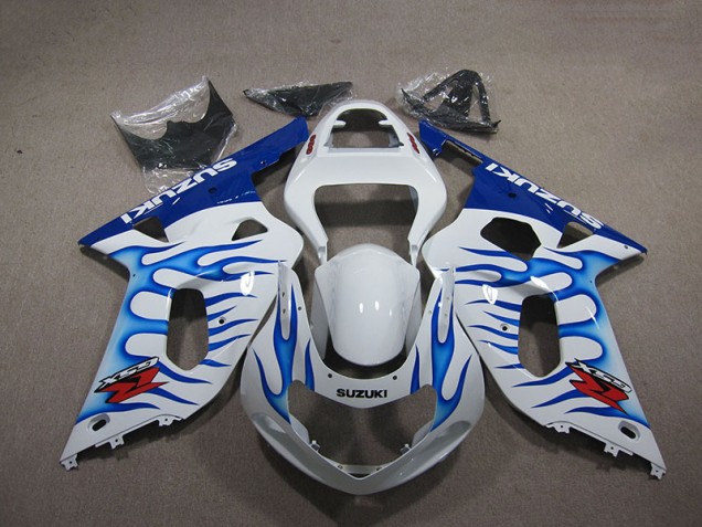 2001-2003 White Blue Flame Suzuki GSXR750 Motorbike Fairings UK Factory