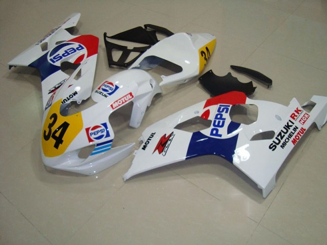 2004-2005 White Blue Pepsi 34 Suzuki GSXR750 Replacement Motorcycle Fairings UK Factory
