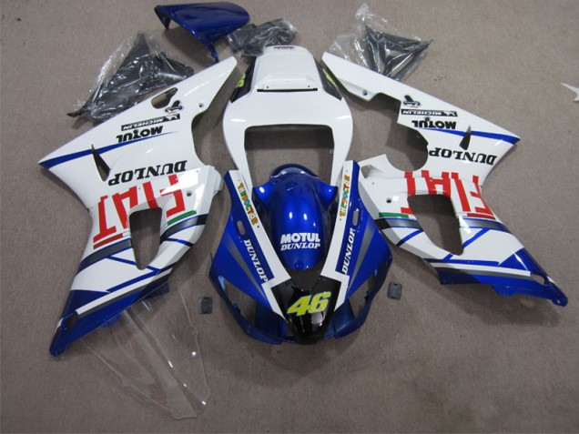 1998-1999 Blue White Motul Dunlop 46 Yamaha YZF R1 Motorbike Fairing Kits UK Factory 1998-1999 Blue White Motul Dunlop 46 Yamaha YZF R1 Motorbike Fairing Kits UK Factory
