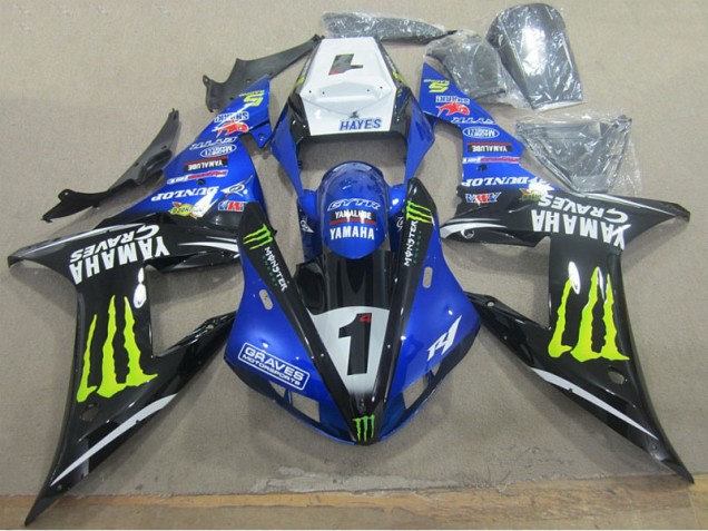 2002-2003 Blue Black Graves 1 Yamaha YZF R1 Motorbike Fairing UK Factory 2002-2003 Blue Black Graves 1 Yamaha YZF R1 Motorbike Fairing UK Factory
