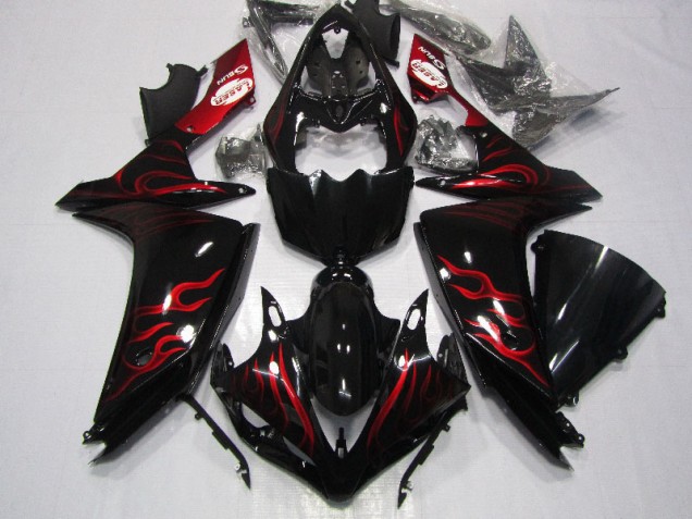 2007-2008 Black Red Flame Yamaha YZF R1 Motorcycle Fairings UK Factory 2007-2008 Black Red Flame Yamaha YZF R1 Motorcycle Fairings UK Factory