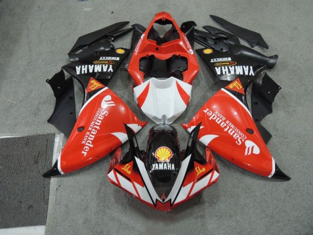 2009-2011 Black White Santander Red Yamaha YZF R1 Motorcycle Fairing Kits UK Factory