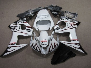 2003-2005 White Black Flame Shark Yamaha YZF R6 Replacement Fairings UK Factory